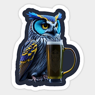 Owl with a beer mug Sticker